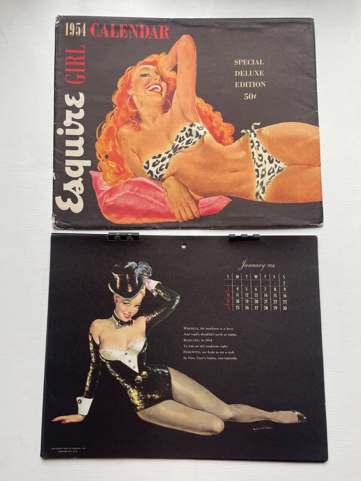 1954 Esquire Girl Full Year 12 Month Pinup Girl Calendar w/ Black Pages w/ Env