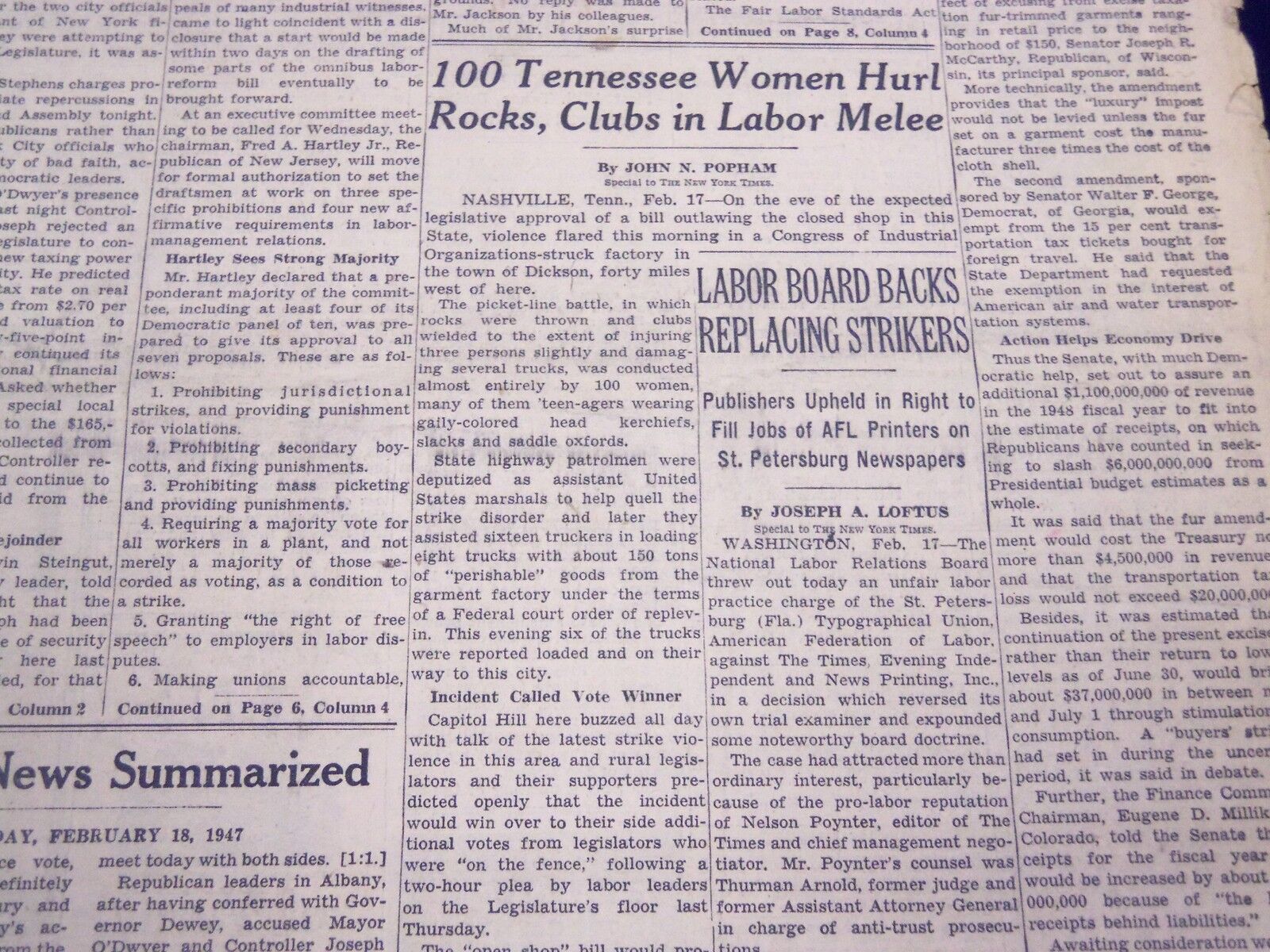 1947 FEBRUARY 18 NEW YORK TIMES - TENNESSEE WOMEN HURL ROCKS - NT 3504