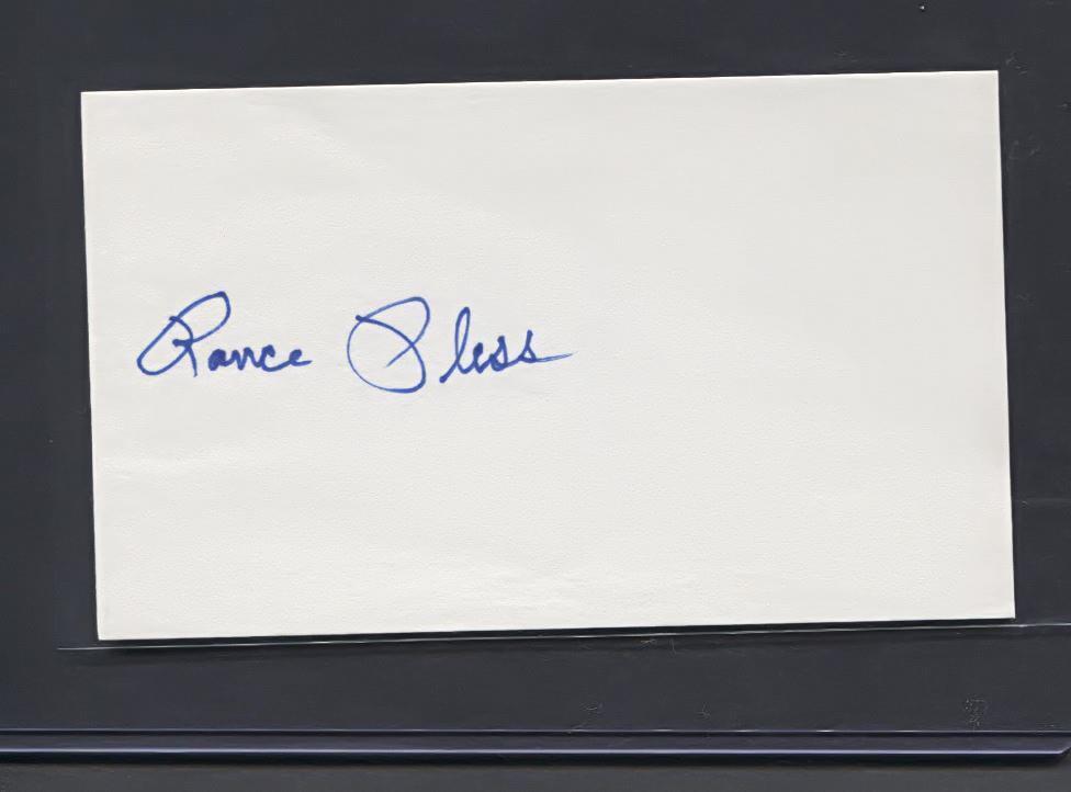 Rance Pless Signed 3X5 Index Card (Athletics) (1956 Debut) 