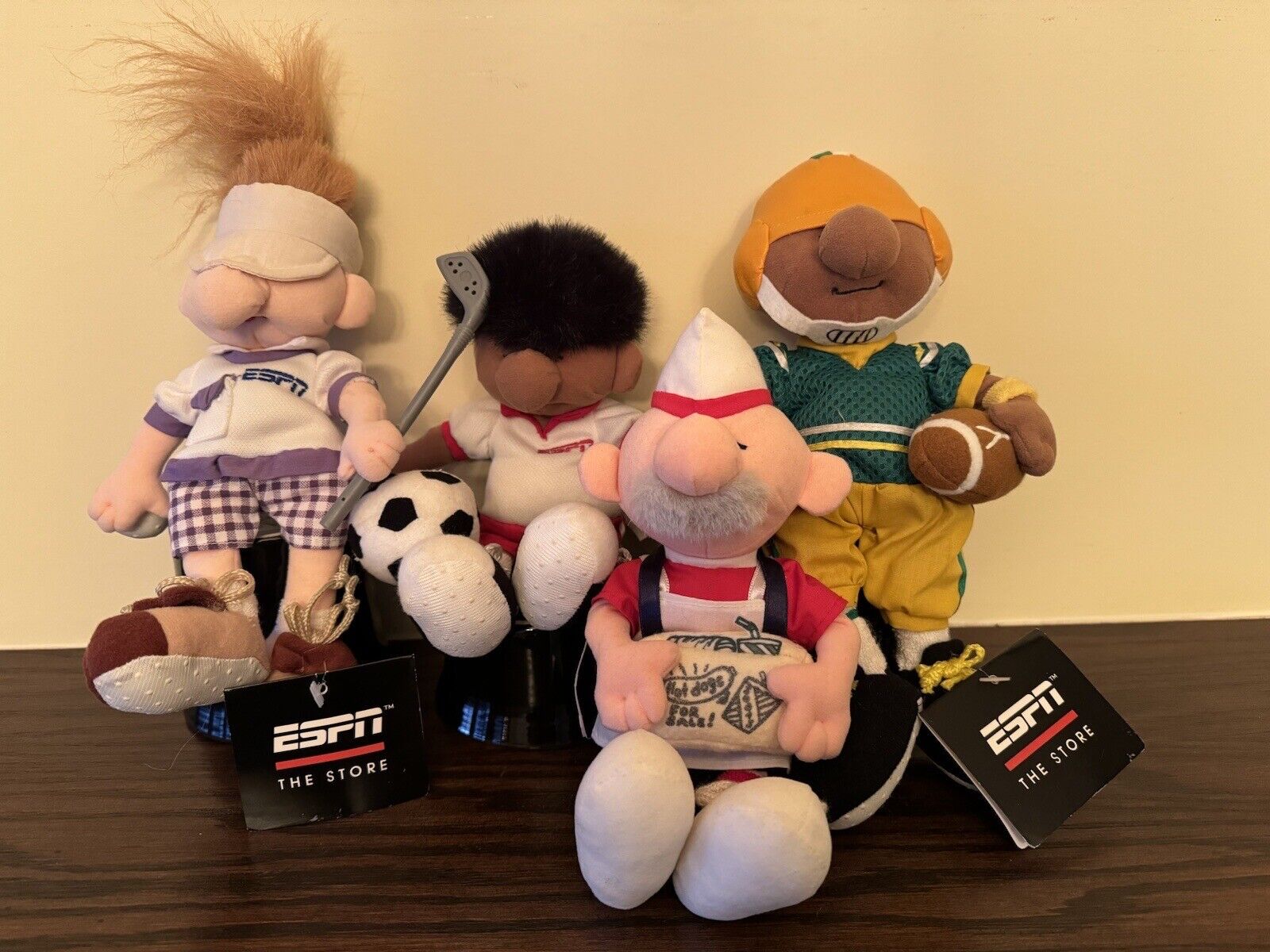 ESPN The Store Bean Bag Plush Golf Girl, Football, Soccer, & RARE Hot Dog Vendor