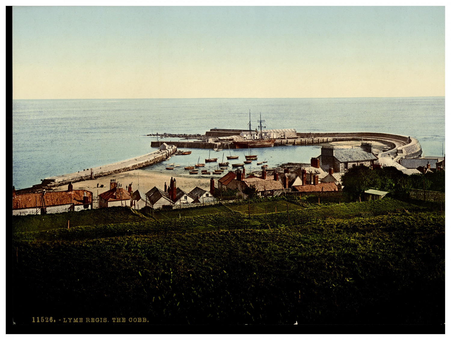 England. Lyme Regis. The Cobb. Vintage photochrome by P.Z, photochrome Zurich