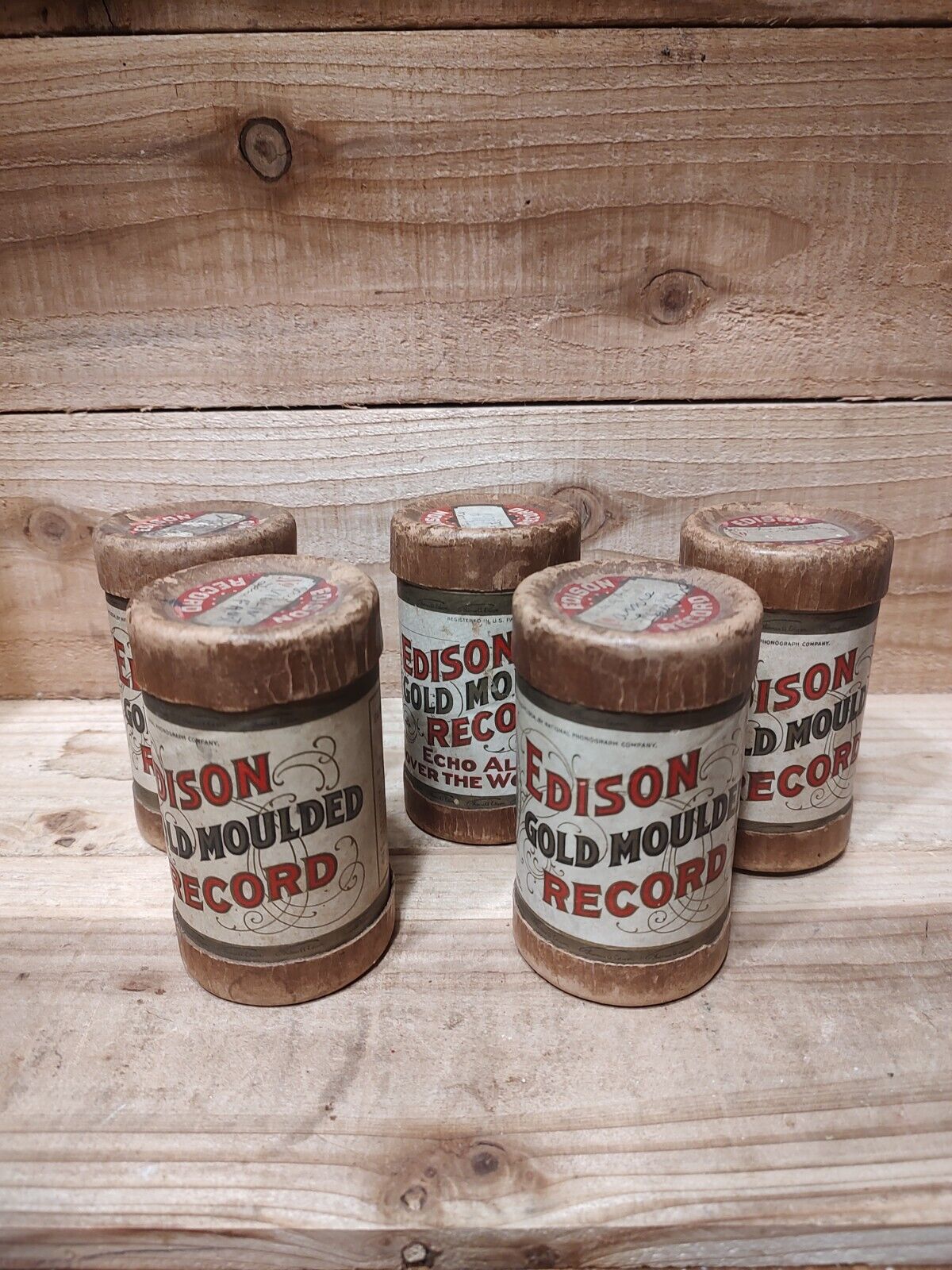 Antique Edison Gold Moulded Record, 5 Records 4 1907 And 1 At 1905