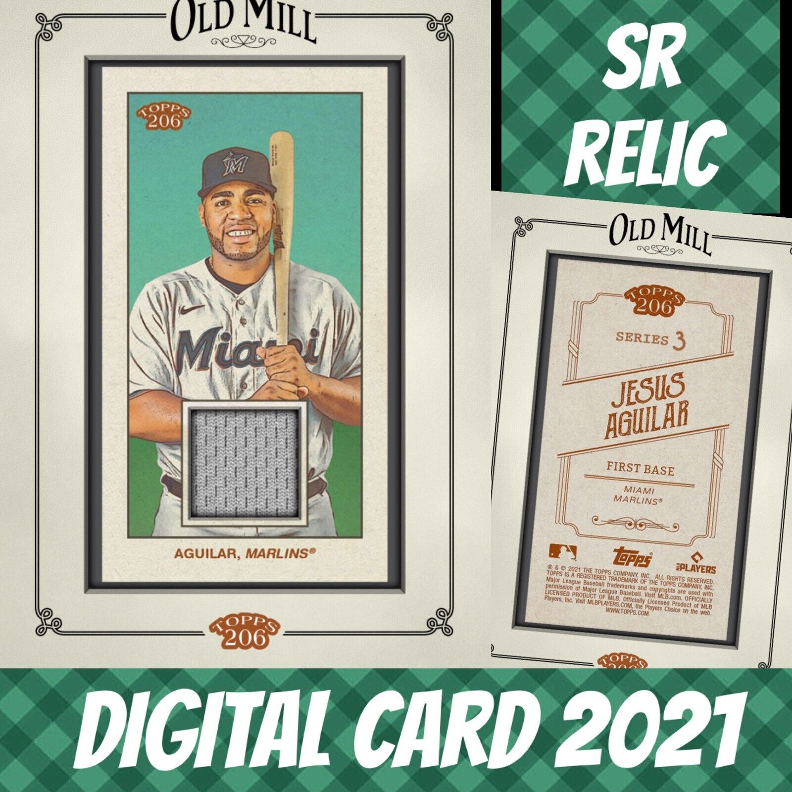 2021 Topps Colorful 21 Jesus Aguilar Topps 206 S/3 Framed Relic Digital Card