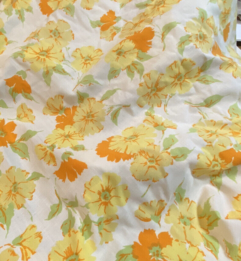 Vintage Penny\'s Fashion Manor Double Fitted Sheet Yellow Orange Flower Groovy