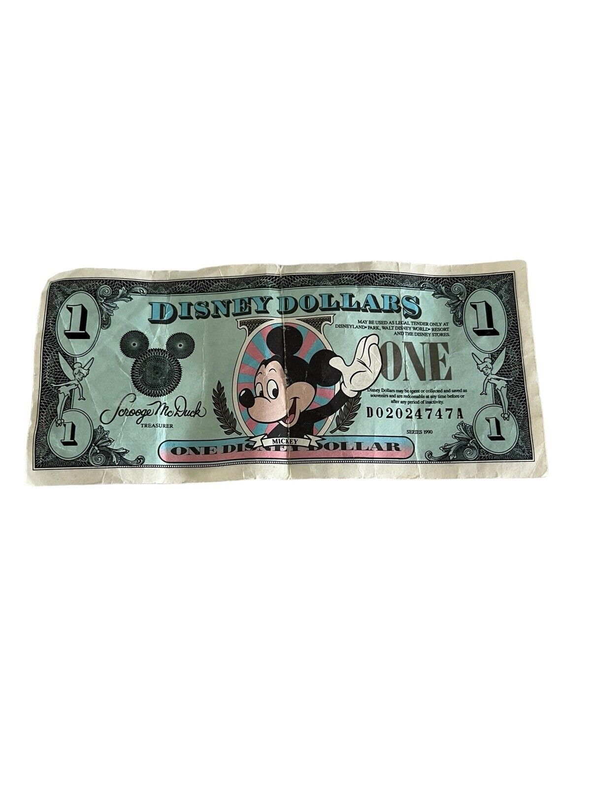 Vintage 1990 Disney Dollar Bill
