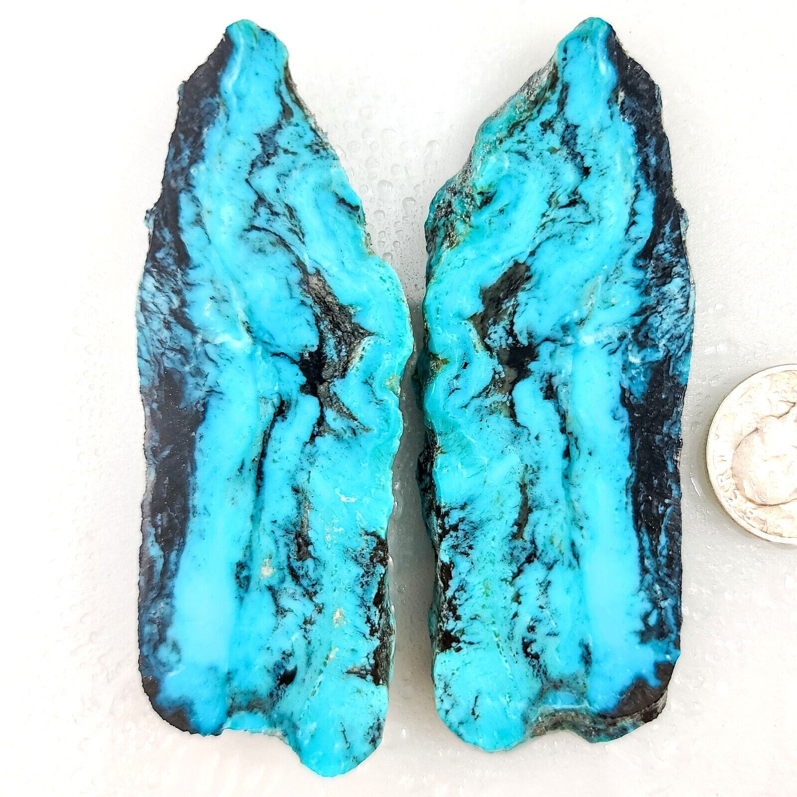 GS444 Rough slabs High Blue Ithaca Peak Turquoise book-matched pair 82.4gr