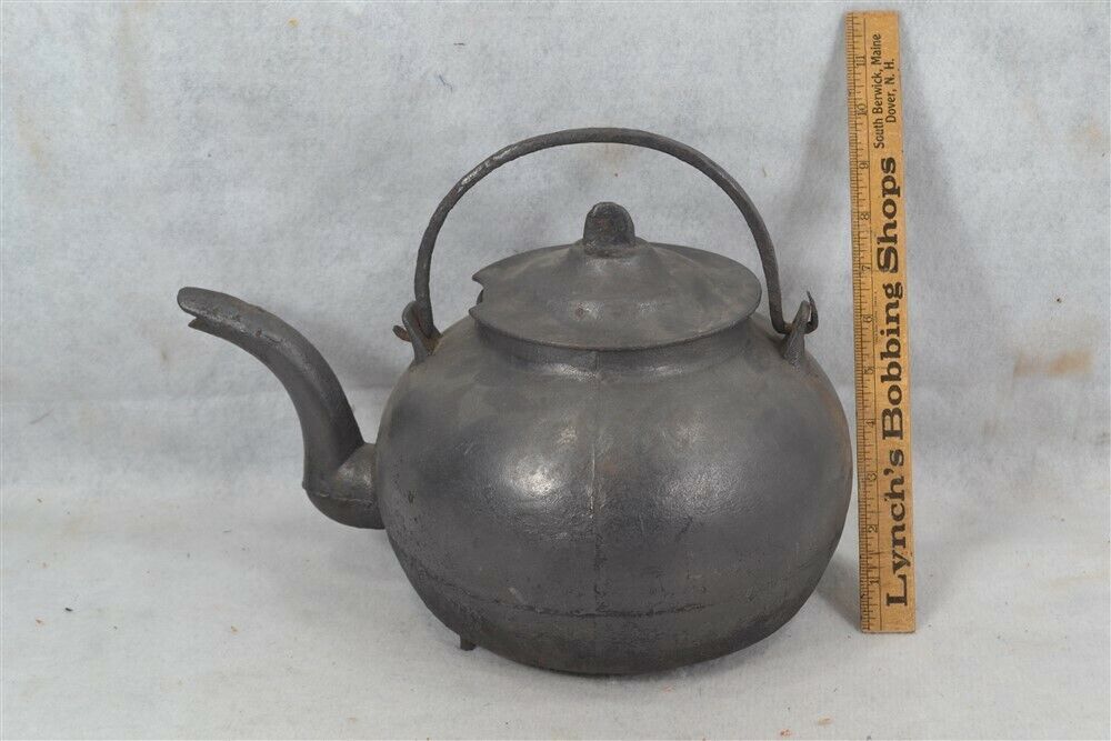 antique fireplace tea kettle pot long snout 3 legs early 19th original early
