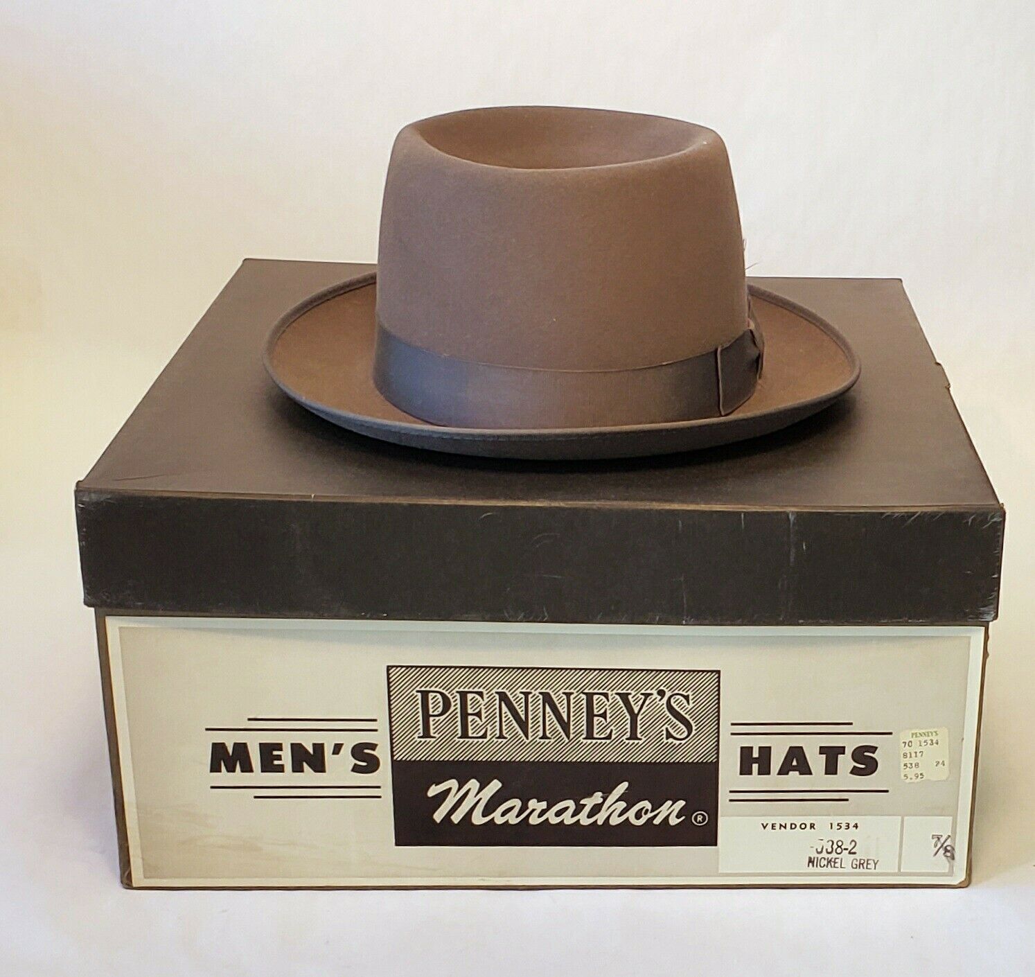 Vintage Penney\'s Gray Men\'s Fedora w/ Original Box, 6 7/8, Excellent Condition