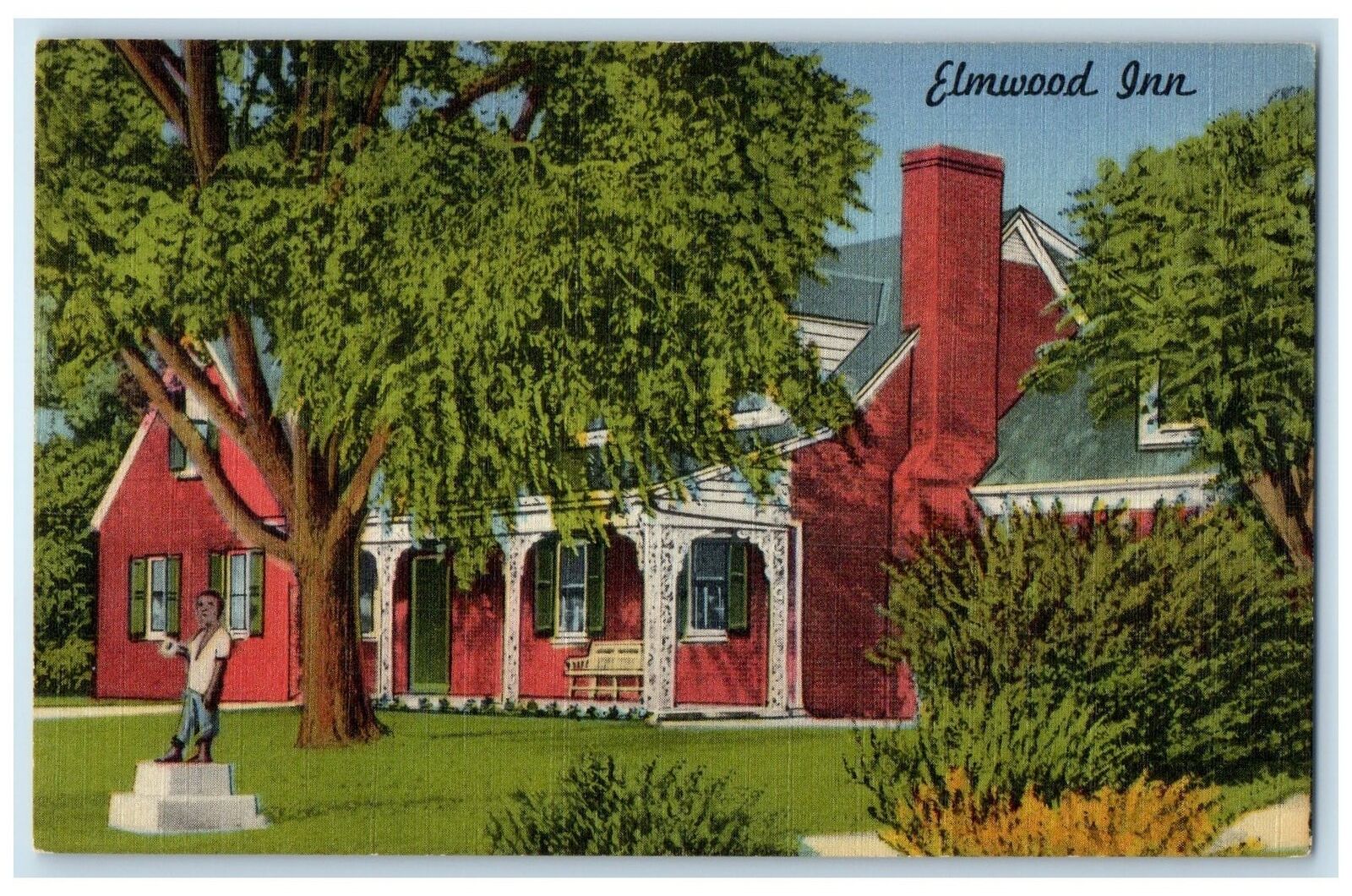 c1940's Elmwood Inn & Restaurant Cabin Statue Emporia Virginia Vintage Postcard