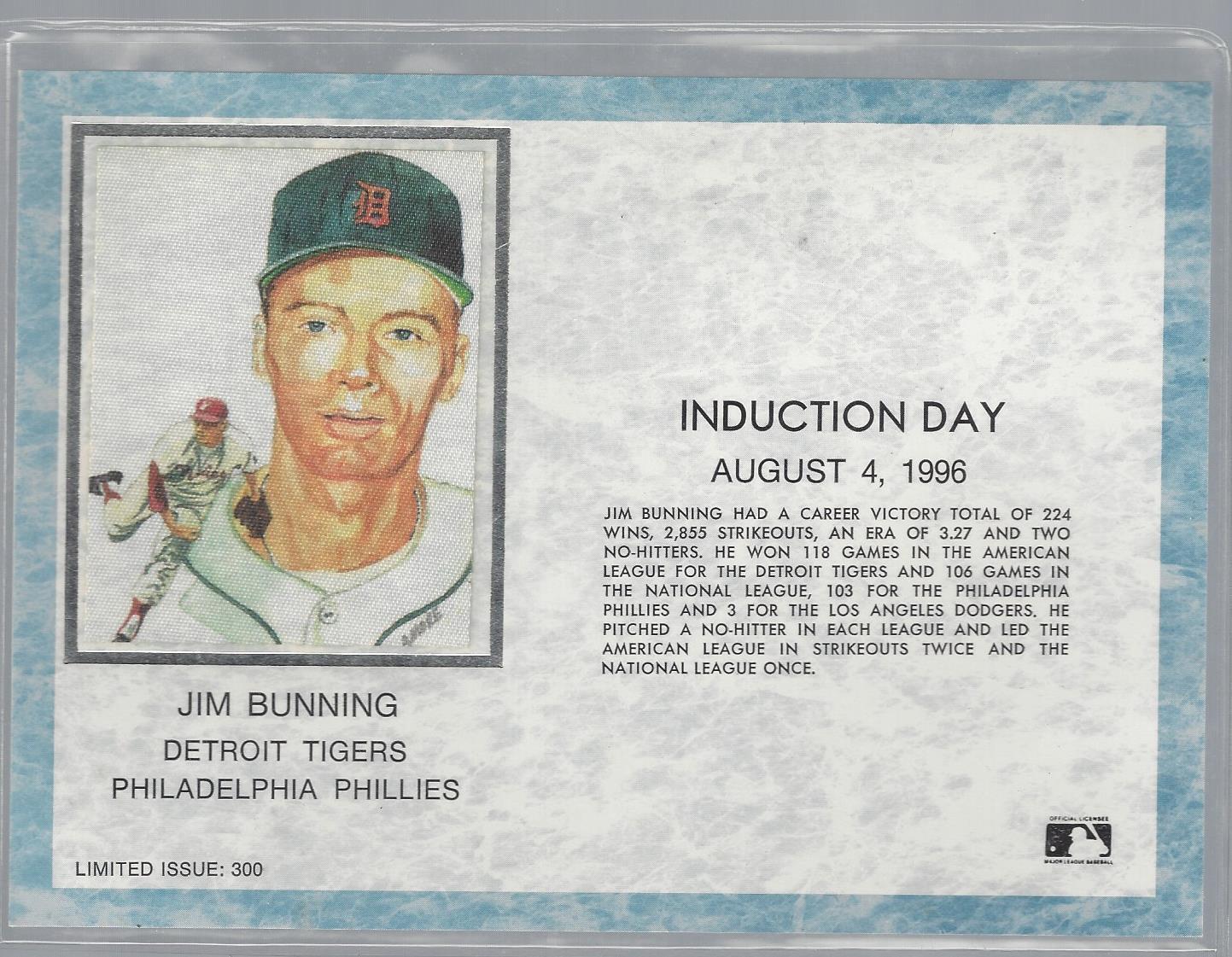 jim bunning induction day mlb induction day 1996 postcard hall of fame 96 rip 96