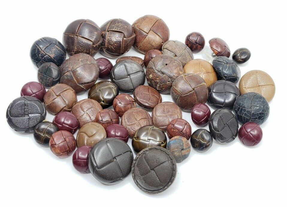 Antique And Vintage Leather And Plastic Buttons Lot