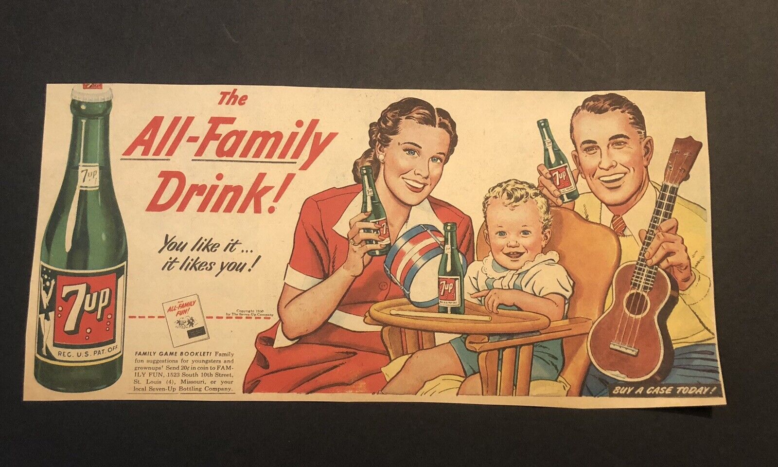 1950’s Seven Up 7-Up Soda Pop All Family Drink  Newspaper Comic Ad