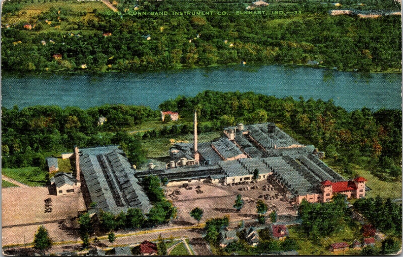 Elkhart Indiana IN Aerial View CG Conn Band Instrument Company Postcard 