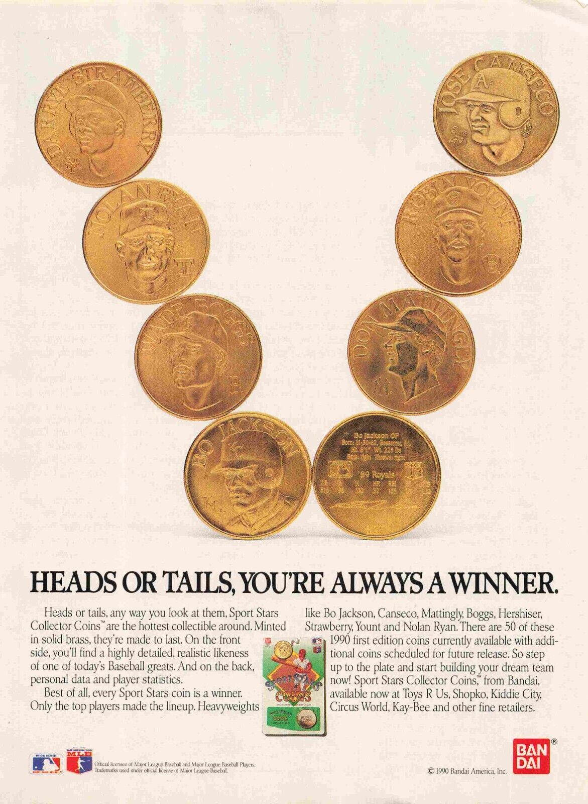 Print Ad - Ban Dai Sport Stars Coins Jose Canseco Don Mattingly  1990S Vtg 8X11