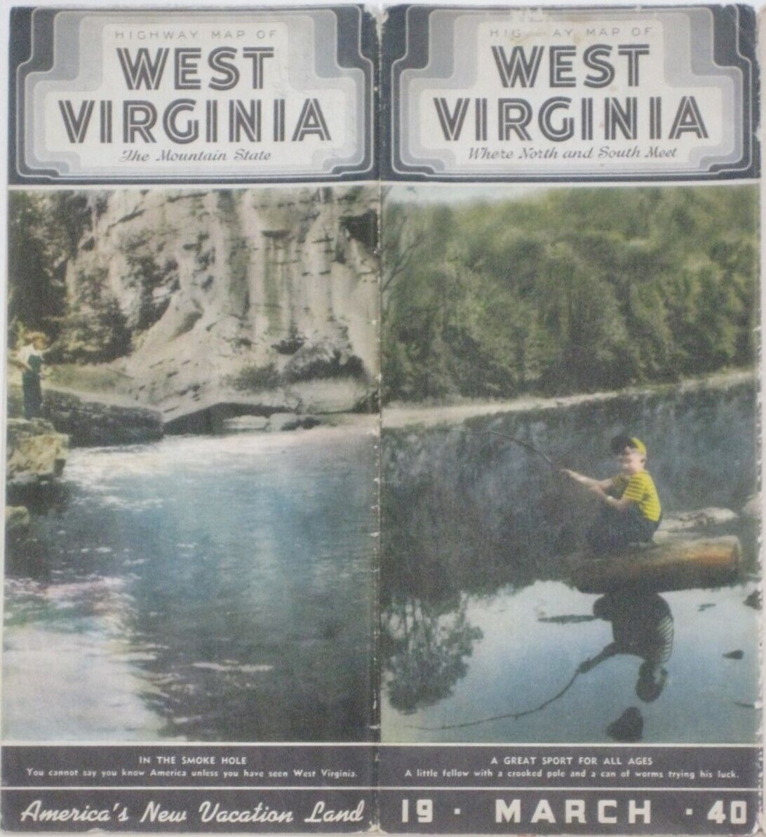 March 1940 WEST VIRGINIA Official State Road Map Charleston Wheeling Morgantown