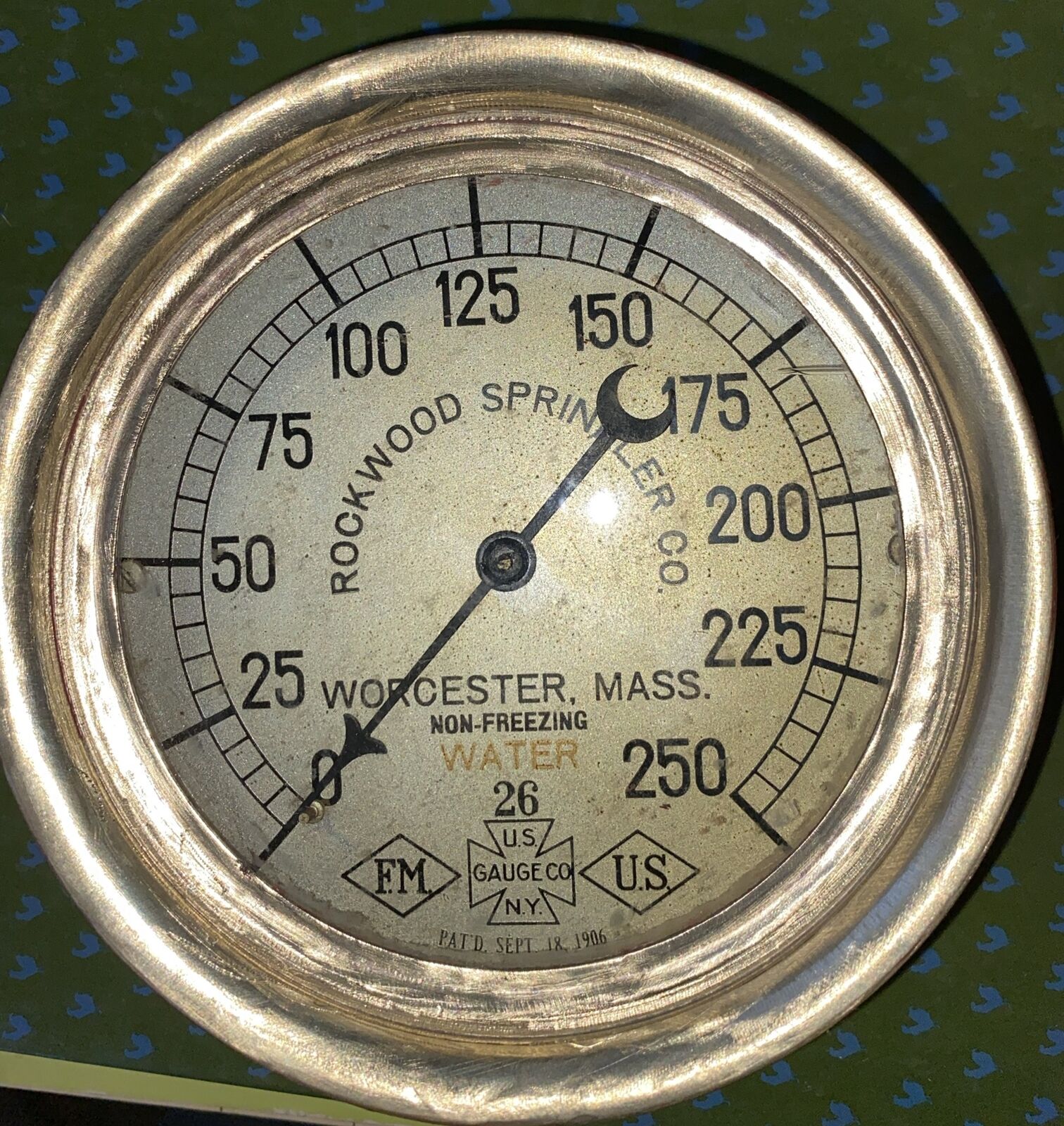 Antique 1910 Brass Pressure Gauge-Chicago Water-Rockwood Sprinkler Co. U.S Gauge