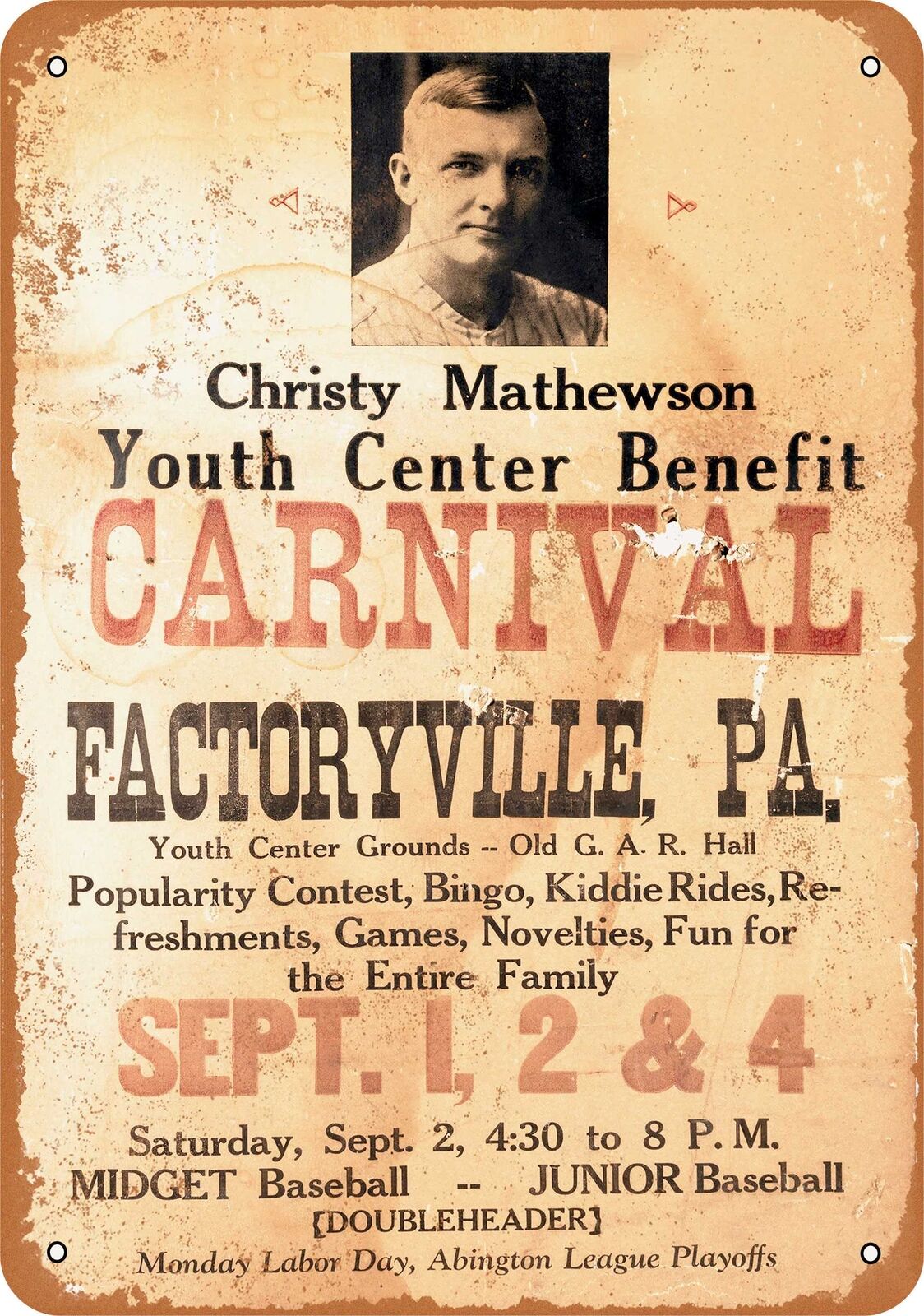 Metal Sign - 1930 Christy Mathewson Youth Center Benefit -- Vintage Look