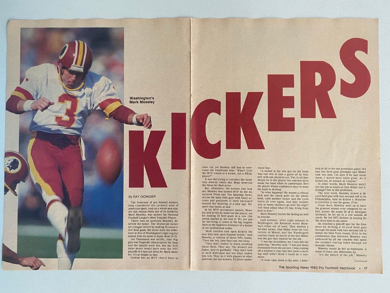 Mark Moseley Washington Redskins Vintage 1983 Magazine Photo