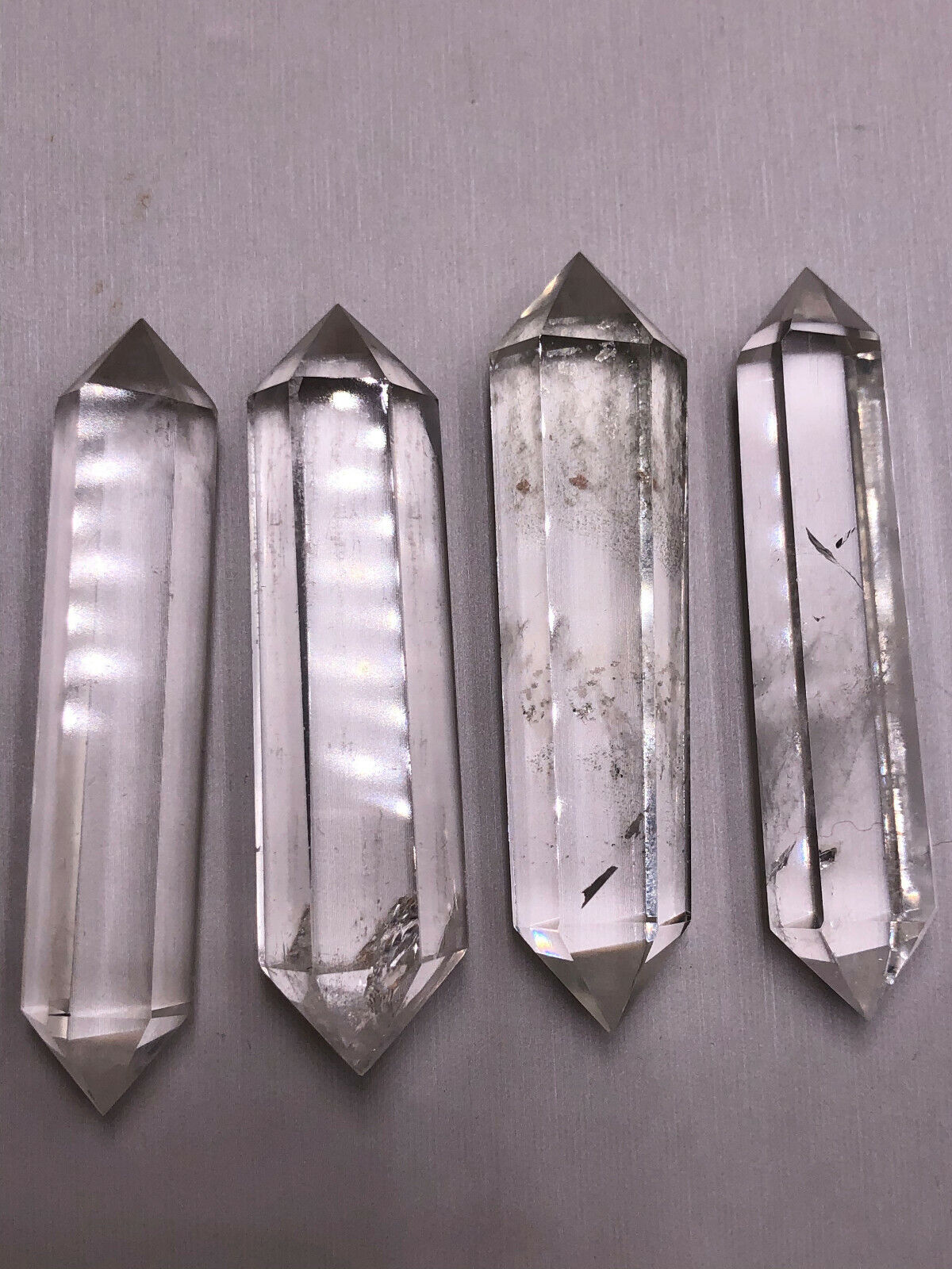 4Pcs Natural Clear Quartz Obelisk Crystal Wand Double Gems Points Healing Gift