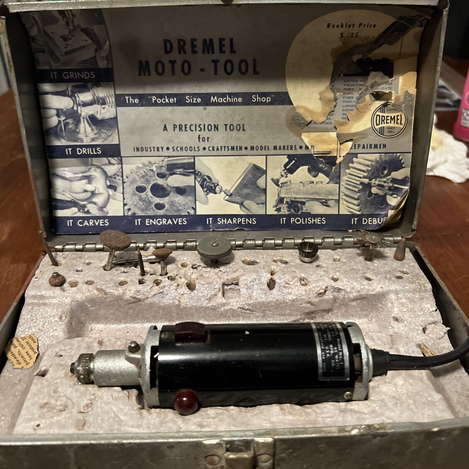 Vintage Dremel Model 250 Moto Rotary Tool Kit & Bits & Steel Case ☆USA