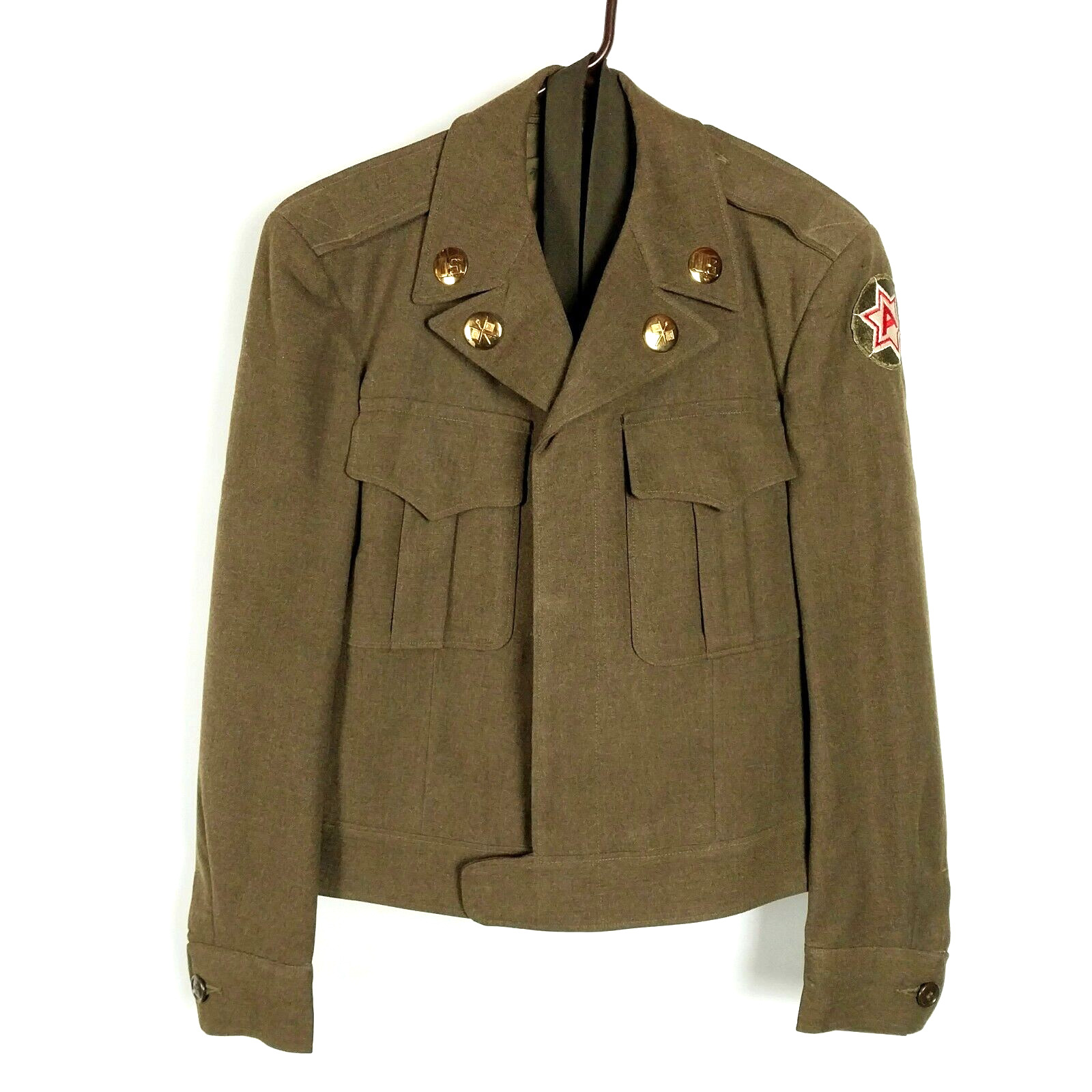 Vtg 1940s US Army Military Ike Eisenhower Wool Jacket w/ Lapel Pins & Tie Sz 36R