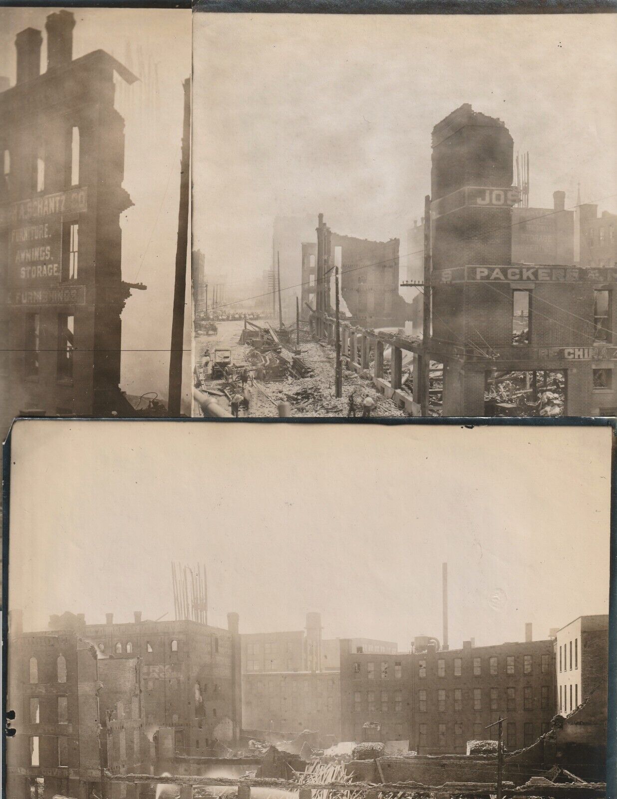 3 RARE Lg Photos - Fire Disaster - Schantz Company Rochester NY ca 1915