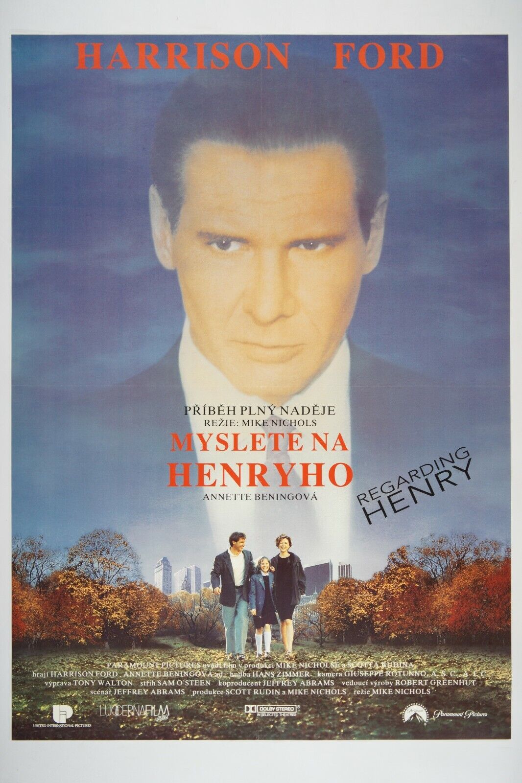 REGARDING HENRY 23x33 Original Czech movie poster 1991 HARRISON FORD, BENING