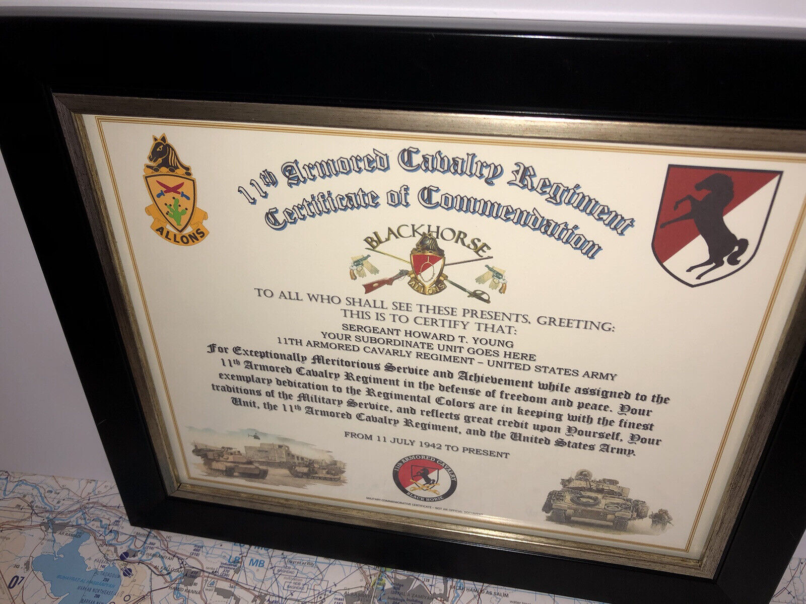 11TH ARMORED CAVALRY REGIMENT / COMMEMORATIVE - CERTIFICATE OF COMMENDATION