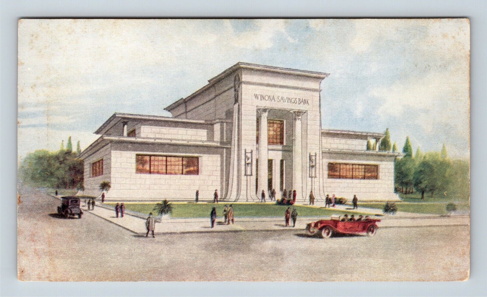 Winona MN, Winona Savings Banks, Cars, Minnesota, Vintage Postcard