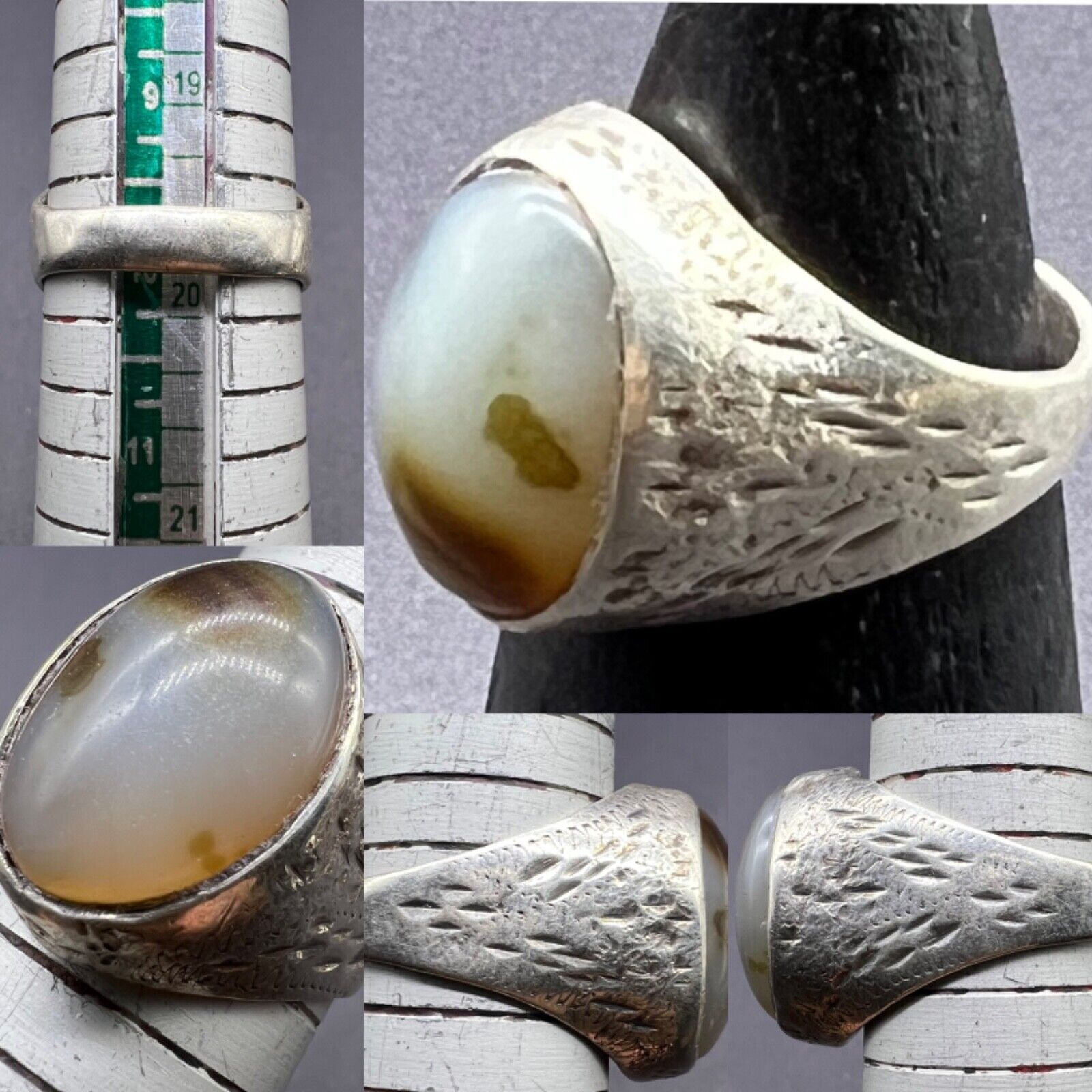 Rare Lovely Old Ancients Sulmany Natural Agate Pure Sliver Ring From Yemeni