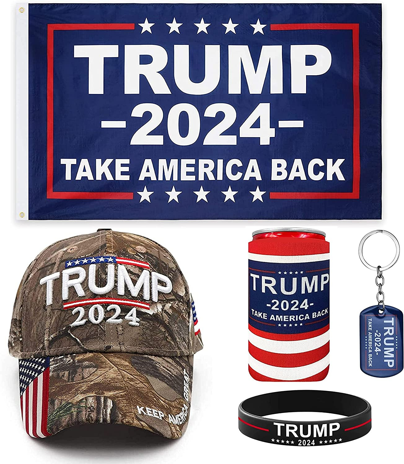 Unique America Trump 2024 Supporter Kit | Trump 2024 Flag | Trump 2024 Hat | Tru