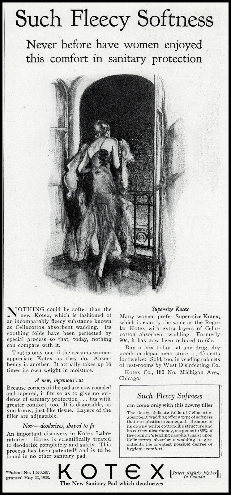 1929 Kotex Woman uses for feminine hygiene deodorizer vintage art print ad ads72