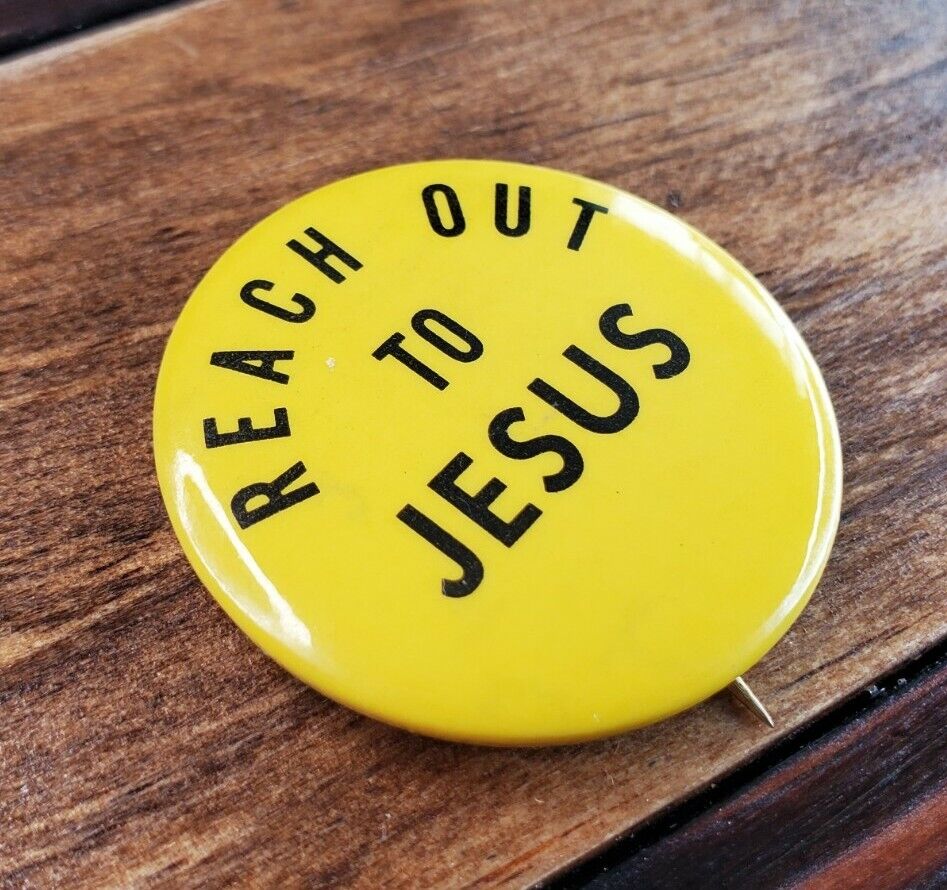 Vintage Reach Out Jesus Mini Pinback Button Pin My Savior God Christian Small 