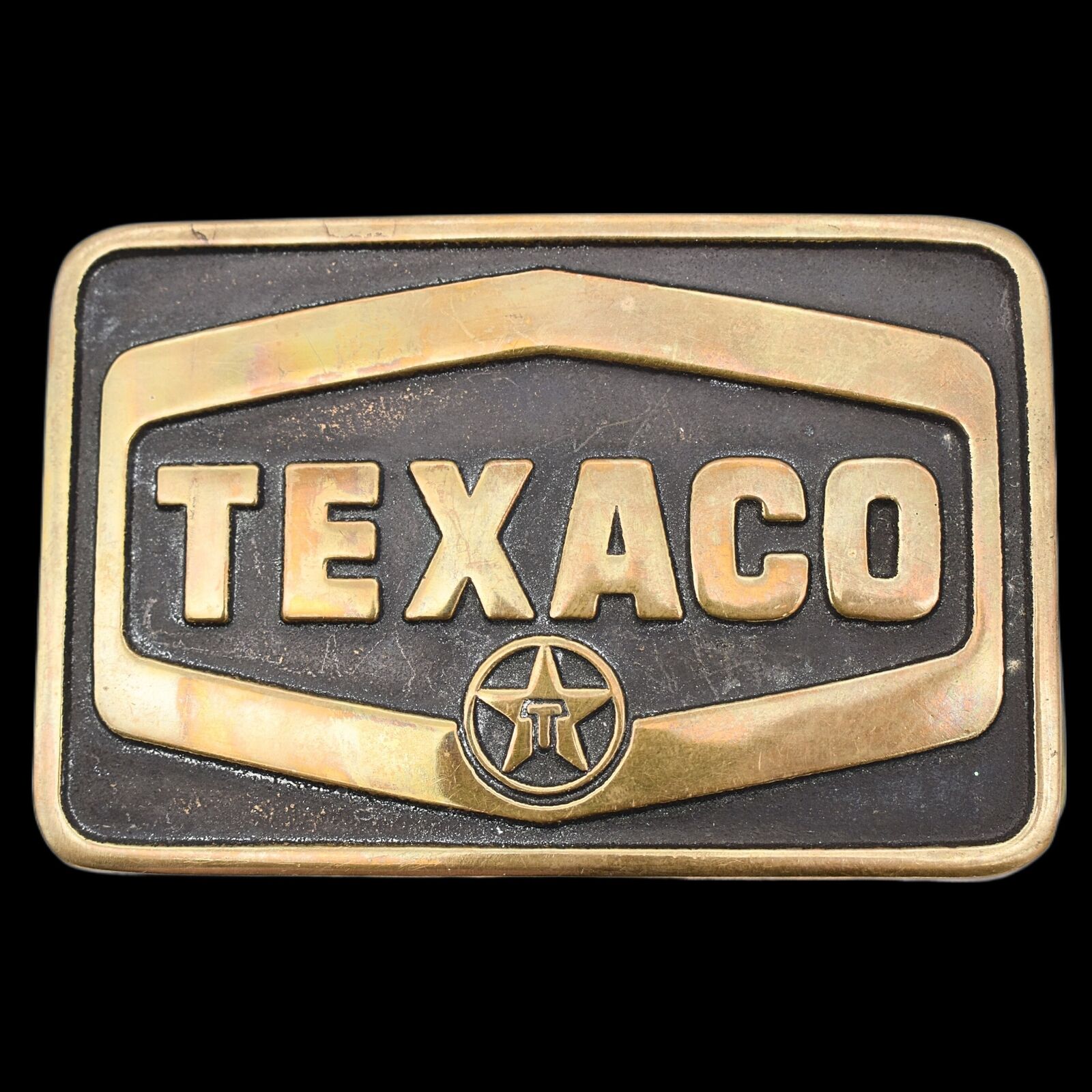 1980s Texaco Gasoline Co Service Station Oil Solid Brass Vintage Belt Buckle