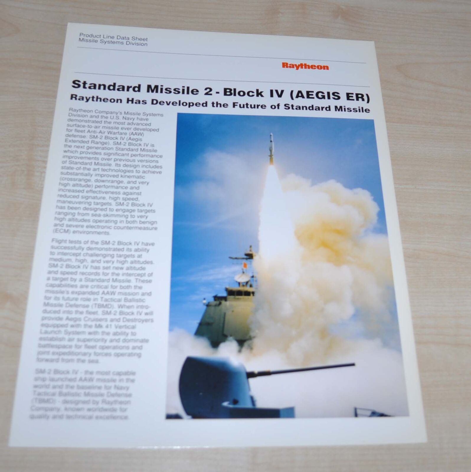 Raytheon Standard Missile 2 Block IV AEGIS ER Fleet Navy Brochure Prospekt