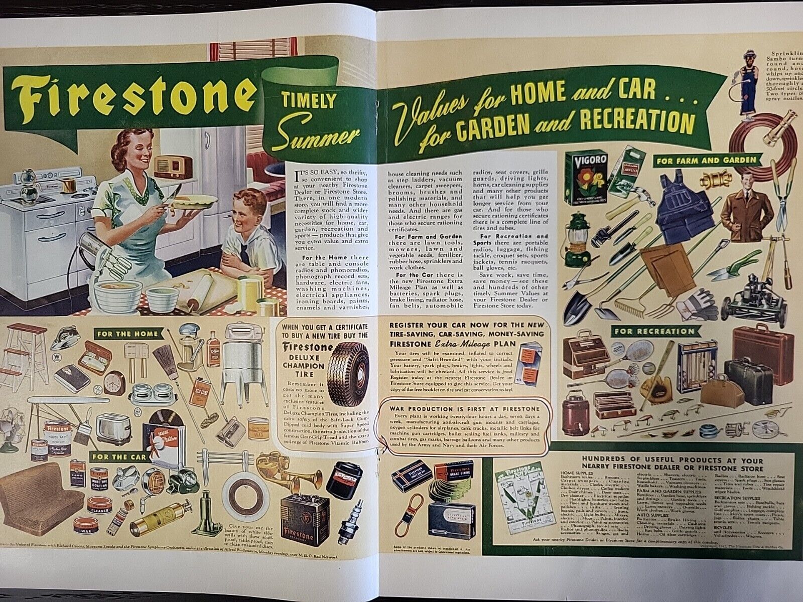 1942 Firestone Store Print Advertising Full Color Tires Life Centerfold L42A