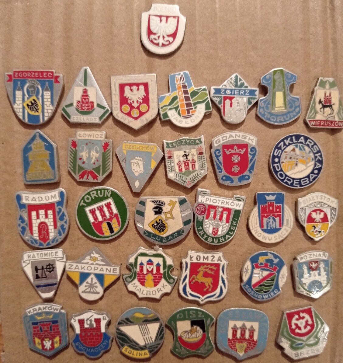 Poland Polish Heraldic City Crest Coat of Arms vintage enamel pin badge lot 