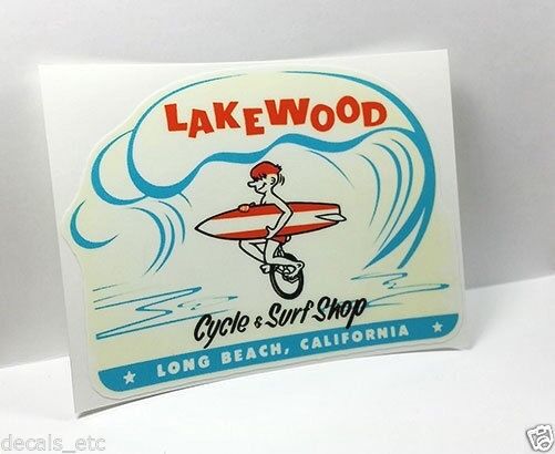 Lakewood Cycle & Surf Shop Vintage Style Surfing Decal / Vinyl Sticker