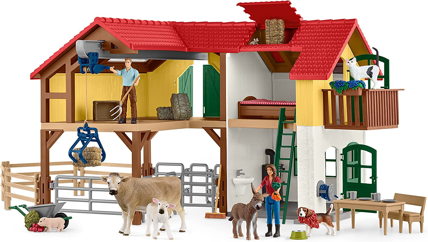 Farm World — Large Farm House, 97-Piece Toy Farm House with 3 Roo