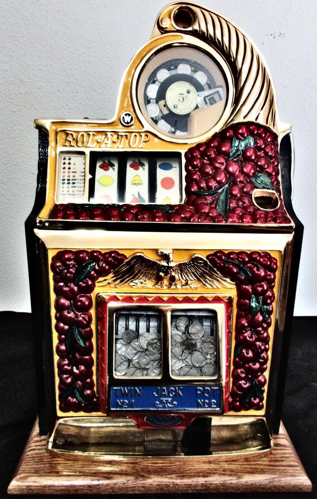 Watling 5c Cherry Front Twin Jackpot Rol-A-Top Slot Machine Circa 1940\'s Rare