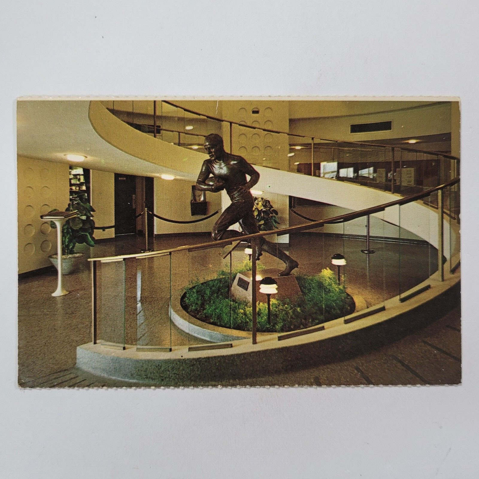 Pro Football Hall Of Fame Canton Ohio Vintage Postcard Jim Thorpe Lobby Statue