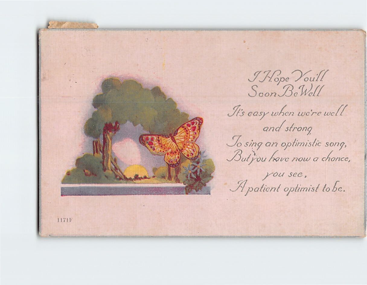 Postcard Butterfly Art Print I Hope You\'ll Soon Be Well