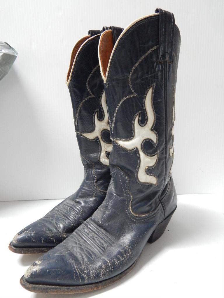 VINTAGE NACONA WESTERN COWBOY COWGIRL BOOTS navy blue CUT OUTS  - XTRA NICE  