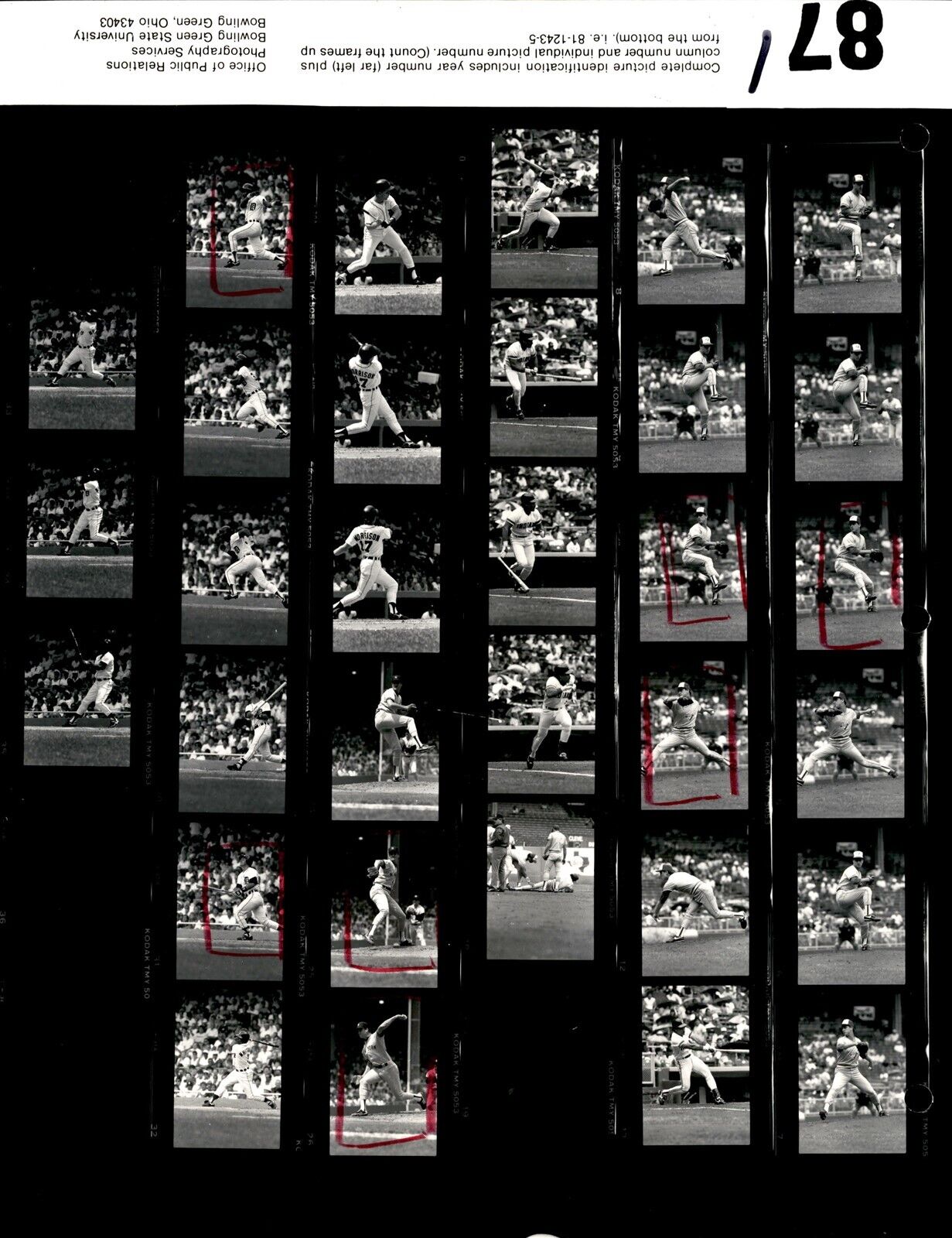 LD342 1985 Original Contact Sheet Photo NEW YORK YANKEES vs DETROIT TIGERS
