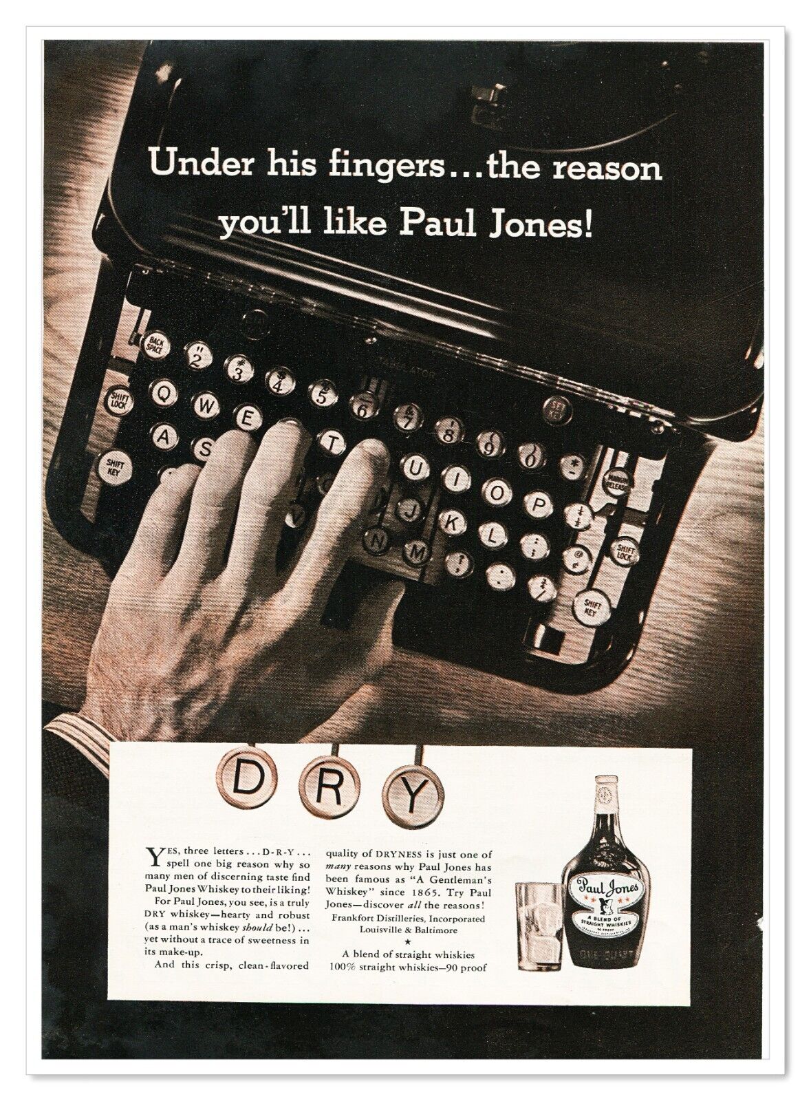 Print Ad Paul Jones Whiskey Typewriter Dry Vintage 1938 Advertisement