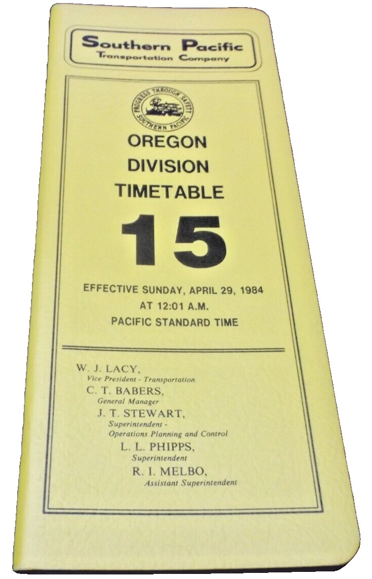 1984 SOUTHERN PACIFIC OREGON DIVISION EMPLOYEE TIMETABLE #15