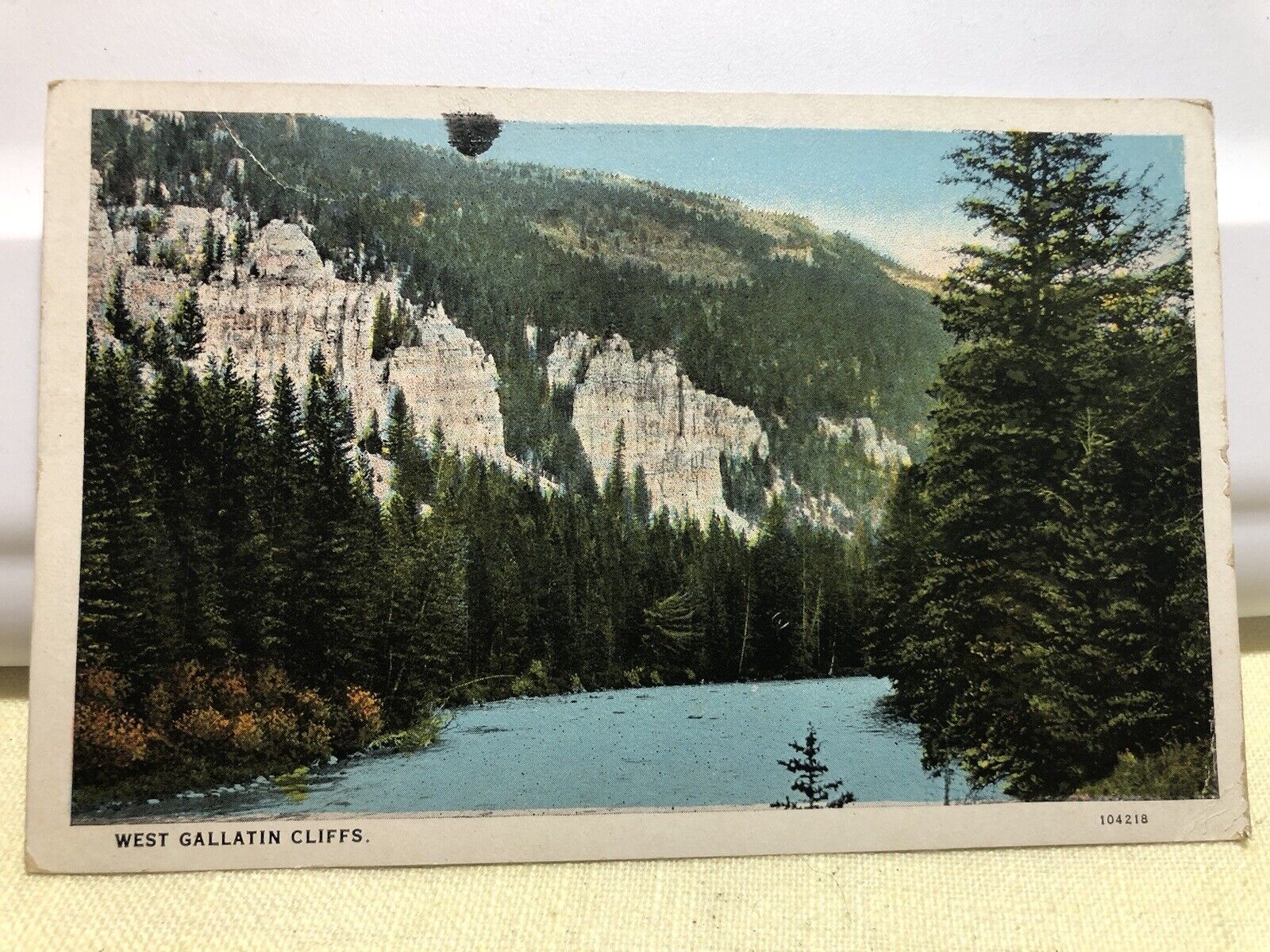 Postcard West Gallatin Cliffs Montana White Border Posted 1936