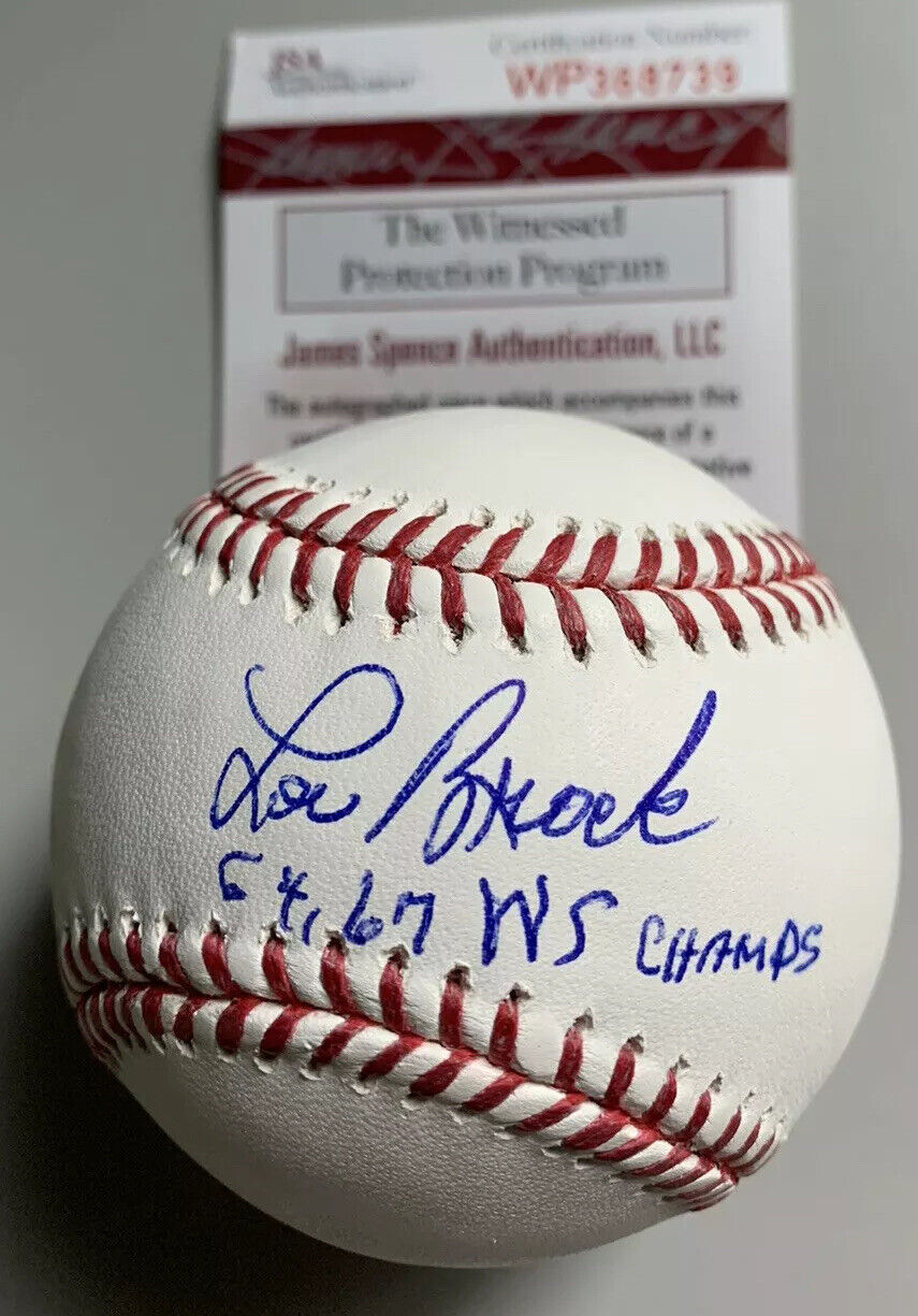 Lou Brock Cardinals “64, 67 WS Champs” Signed Official Major League Baseball JSA