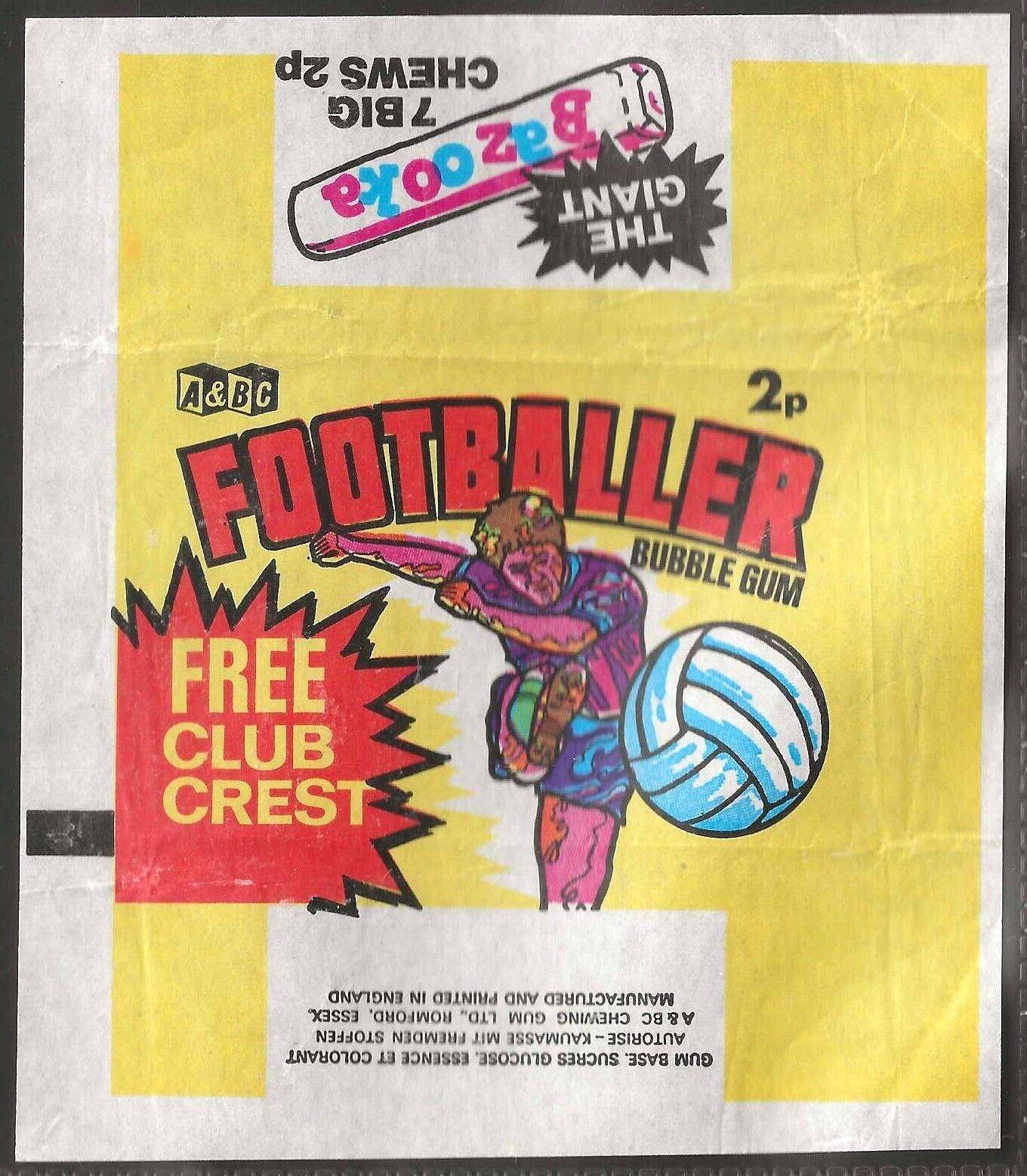 A&BC WRAPPER FOOTBALL 1971 PURPLE BACK (VARIANT FREE CLUB CREST GIANT BAZOOKA)
