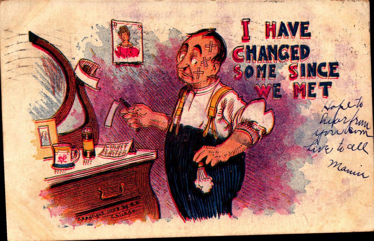 VINTAGE 1907 R.H. CHICAGO COMIC POSTCARD -I HAVE CHANGED SOME SINCE WE MET BK39